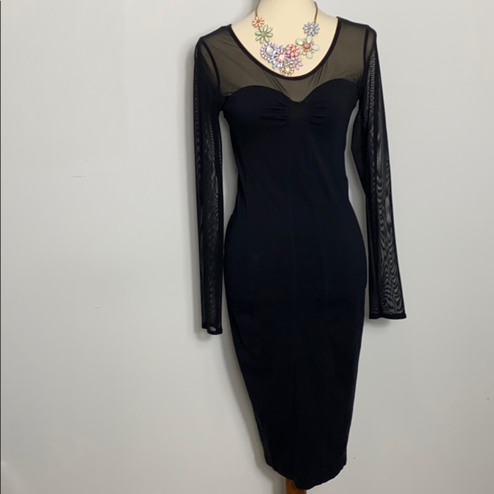 LBD Little Black Dress with mesh long sleeves